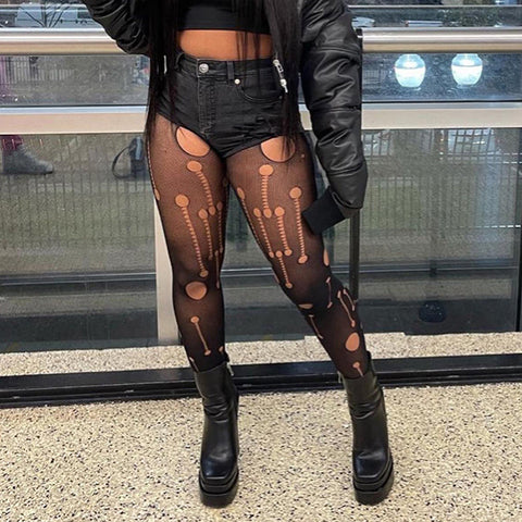 Mesh See through Ripped High Waist Tight Long Casual Pants